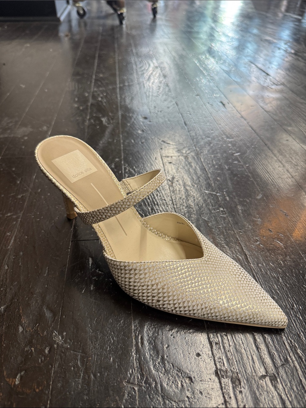 Dolce Vita Champagne Metallic Pointed-Toe Mule with Strap